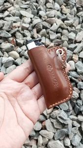 Dompet Tempat Korek Kulit Sapi Warna Coklat - Gantungan Kunci Kulit