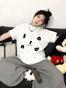 Retro American Short Sleeve Womens T-shirt Summer New White Pure Cotton Loose Fit Versatile Top Commute Style round Neck