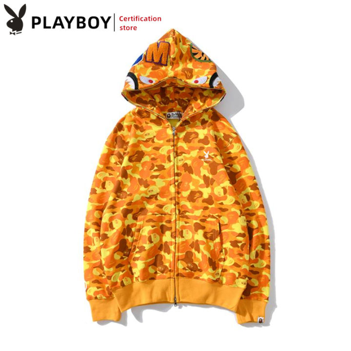 Playboy Men's Shark Head Sweater Yellow Sweater Casual