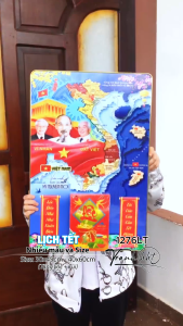 Tranh Lịch bác Hồ bản đồ việt nam 34 tỉnh Lịch Tết gỗ Bloc 3d tráng gương Lịch Tết Nguyên Đán 2026 tráng gương treo tường –  Lịch ngựa vàng Lịch Tài Lộc phần 26