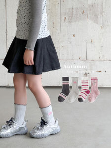 Girls Cotton Socks Spring Autumn Pure Cotton No-Cuff Mid-Calf Embroidered Striped Baby Toddler Korean Style Fashionable Socks