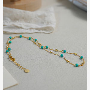 Delicate Silver Plated Gold Bead Blue Turquoise Necklace Fresh Dopaamine Full Sky Star Fine Clavicle Chain 925 Pure Silver 40912