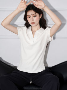 Áo Thun Polo Tay Ngắn Ôm Vừa Vặn Cổ Chữ V La Chapelle Dành Cho Nữ Mùa Hè Cổ Polo Thiết Kế Cổ Điển Phong Cách Đại Học