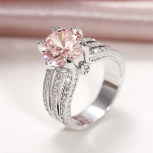 Huitan Luxury Trendy Wedding Engagement Rings for Women Three Metal Color Pink/White Cubic Zirconia Ring Wholesale Hot Jewelry