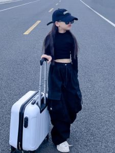 Fashionable Korean Style Girls Workwear Pants Spring Autumn Casual Street Style Long Cotton Trousers for Children