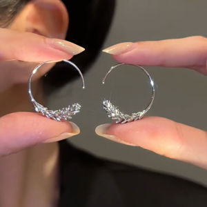 1 Pair Korean Ear of Wheat Metal Circle Hoop Earrings Hook Jewelry for Women Fashion Vintage Personality Party