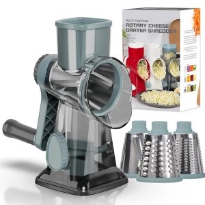 3-in-1 Rotary Cheese/Vegetable Grater & Nut Grinder Manual Kitchen Slicer with Clear Container for Peanut/Food Prep