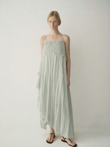 INSIS FEMME | Simple Artistic Natural Texture Pleated Asymmetric Hem Strappy Dress