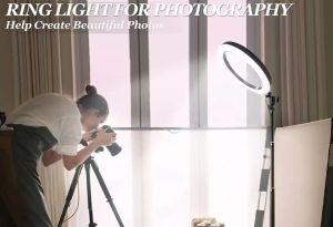26cm LED Ring Light Fill Light Professional Dimmable Ring Light Tripod Stand And Phone Holder Tri Color Ring Light Studio Photography Lamp with Adjustable