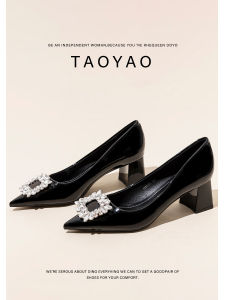 รองเท้าส้นหนาสีดำ รองเท้าส้นสูงสำหรับผู้หญิง รองเท้าส้นเตี้ยแบบสวมสบาย ส้นกลาง สไตล์เกาหลี รองเท้าแฟชั่นฤดูร้อน รองเท้าทำงาน