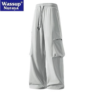 Wassup Nuraya Ice Silk Workwear Casual Pants Men Summer Thin Wide Leg Straight Cut Quick Dry Sports Trousers Fashionable Youth Leisure