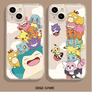 Cute Pokemon Cartoon Phone Case Silicone Full Cover Transparent Anti-Fall for  14 13 pro Max 12 Mini 11 7/8 plus Couples