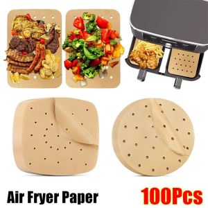 JIYAN2866 100Pcs Wood Pulp Papers Air Fryer Paper Disposable Square Round Steamer Liners Kitchen Bakeware Steaming Basket Mat