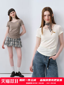 Áo Thun Nữ PSO Brand Thêu Hình Chú Chó Cổ Chữ V Ngắn Ôm Vừa Vặn Mùa Hè Thường Ngày Bằng Vải Dệt Kim