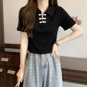 Summer Short Sleeve Polo Shirt Womens Design Sensation Minority New Chinese Style Slimming Shoulder Polo Shirt Short Top