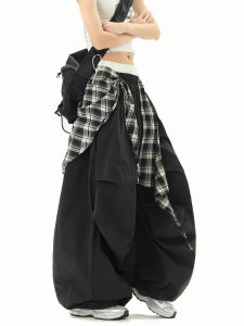 American Hip Hop Womens Loose Wide Leg Casual Pants Street Dance Pants Autumn Removable Butt Curtain Casual Pants