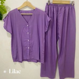 Baju Tidur Piyama Wanita Dewasa Polos Bahan Rayon Busui Friendly Full Kancing Depan Premium