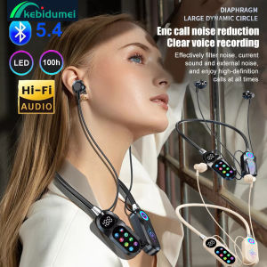 Kebidumei Wireless Neckband Bluetooth Earphones With HD LED display screen HiFi Music Sports Gaming Headset Ma-gnetic Hanging Neck Headphone