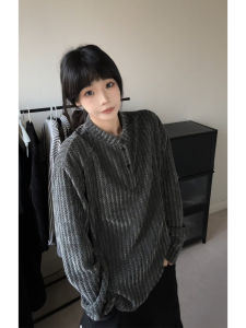 เสื้อยืดแขนยาวทรงหลวมสไตล์ย้อนยุคสำหรับผู้ชาย ทรงหัวไหล่ ลายกระดูกปลา ฤดูใบไม้ผลิและฤดูใบไม้ร่วง เสื้อเชิ้ตสไตล์อเมริกัน