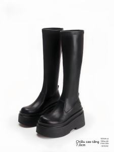 Elevated Thick Bottom Ankle-Length Boots Womens Elastic Slimming Autumn Winter Fleece High-Tube Knight Long Boots Casual Style