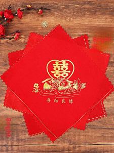 Wedding Changing Handkerchief Thimble Red Small Handkerchief Chinese Style Throw for Wedding Red Veil Female Side Dowry Wedding Supplies