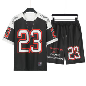 2025 Summer New Summer Mens Sports Set Breathable Basketball T-shirt and Shorts Two Piece Set 2-Piece Set Shirt Mens Lightweig