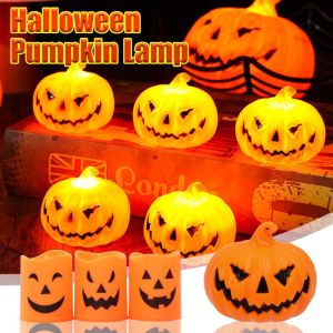 ไฟฟักทอง LED ขนาดเล็ก1/2/6ชิ้นโคมไฟตกแต่งฮาโลวีนไฟกลางคืนสร้างบรรยากาศสยองขวัญ