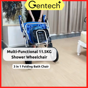 Portable Multi-Functional Commode Wheelchair 12 inch Wheels Bathroom Shower Chair Patient Elderly Use