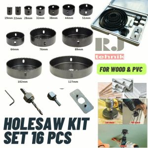 Mata Bor Kayu Hole Saw Kit Set Pelubang Kayu Triplek PVC Hidroponik Holesaw Kit Set 16pc Tajam