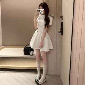 PEIZIXUAN | Stylish Campus Dots Mini Dress with Waist Cinching Function