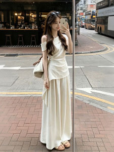 XUECAIQI | Summer Beautiful Korean Lazy Irregular Draped Off-shoulder Top High-waisted Loose Pants Suit Set