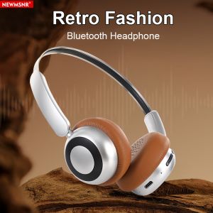 NEWMSNR Retro fesyen Bluetooth Headset 3D HiFi Surround Bass fon kepala tanpa wayar pengurangan bunyi HD panggilan Earphone dengan hayat bateri panjang cahaya berat fon telinga