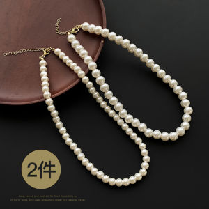 Korean-Style Childrens Pearls Necklace and Earrings Set Girls Fashionable and Pain-Free Clip-On Jewelry for Kids