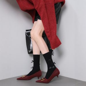 Warm Knitted Mid-Calf Socks with Butterfly Knots for Picnic Autumn Winter Trendy INS Style Cozy Portable Snuggly Toe Parted