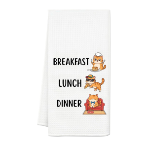 1 Piece Cute Three-Cat Letter Kitchen Towel Dish Towel Hand Towel Holiday Decoration Hand Towel Soft Absorbent Drying Cloth Kitchen Decoration Table Decoration Kitchen Supplies Home Decoration