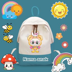 tas labubu anak perempuan tas ransel sekolah TK SD tas ransel costom nama tas ransel mengaji tas anak usia 6 7 8 9 10 thn merah hitam pink biru