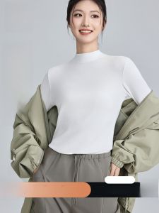 Miiow | Womens Slim Fit Knitted Base Shirt Half High Collar Thin Pure Color Inner Wear MiiOW Cat Person Daily Style Long Sleeve Top