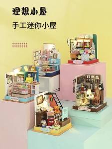 3D Puzzles Wooden Coffee Shop Mini Dollhouse Kit DIY Handmade Assembly Building Dollhouses Toys For Birthday Gifts