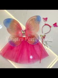 Rainbow Butterfly Wings with Skirt Set Kids Fairy Wings Girl Costume Headband Magic Wand Halloween Party Accessories