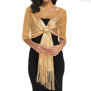 LAVEN | Gold Thread Tassel Scarf Shawl For Women Luxury Glitter Silver Scarves Ladies Fashionable Simple Party Shawls 160*50cm