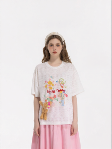 Summer Trendy Embroidered Flower Cute 3D Bear T-Shirt