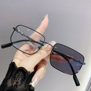 Photosensitive Color-changing Edge-cut Fashion Anti-blue Light Frameless Metal Frame Senior Student Myopia Glasses 3325