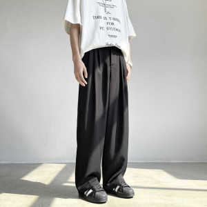 Black Loose Pants Mens Summer Ice Silk Casual Pants Loose Straight-leg Mop Pants Plus Size Draping Effect Suit Pants