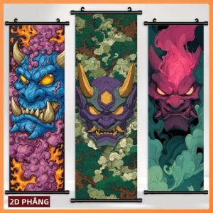 VIKAMA Nhật Bản Hannya Mặt Nạ Quỷ Tấm Thảm Đầy Màu Sắc Phong Cách Ukiyo-e Treo Tường Cho Phòng Ngủ Ký Túc Xá Trang Trí Nhà Polyester Scroll