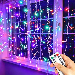 USB Icicle Curtain Lights with Remote Control 96/162 LED Fairy String Light Christmas New Year Party Decorative for Home Decor