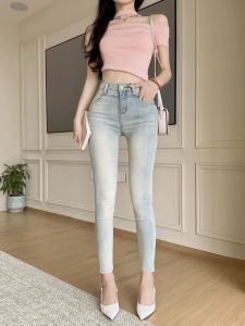Slimming High Waist Blue Jeans Womens Skinny Pencil Pants Cotton Stretch Denim Casual High Waist Tight Fit Autumn New Arrival