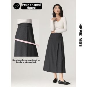 HIPPIE MISS | Pear-shaped Customized Hippi Style Grey Wool Flannel A-line Skirt