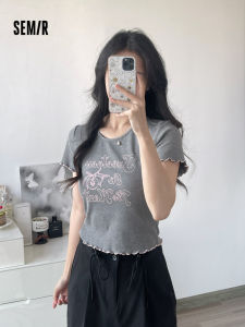 Áo Thun Nữ Semir Tay Ngắn in Họa Tiết Mùa Hè 2025 Cổ Tròn in Chữ Thời Trang Ngắn Dễ Thương