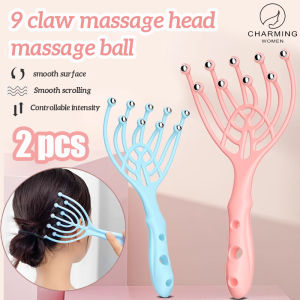 【Charming women】2Pcs 9 Claws Head Massger Streamlined Ball Body Relaxation Scalp Massage Roller for Hair Growth Hand Held Hair Stress Relief Aid