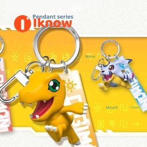 New Genuine Digimon Adventure Anime Figure 3d Key Chain Anime Action Figures Agumon Gabumon Collectible Model Toys Backpack Pendant